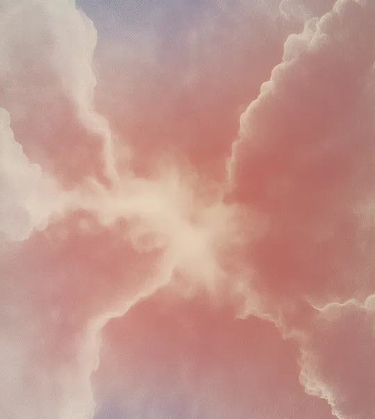 Soft pink and purple clouds converging towards a bright center in the sky.