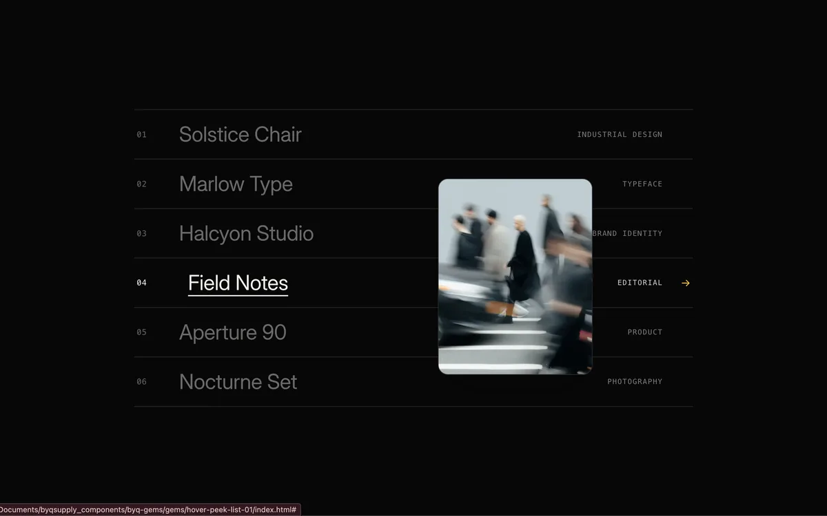 Hover Peek List
