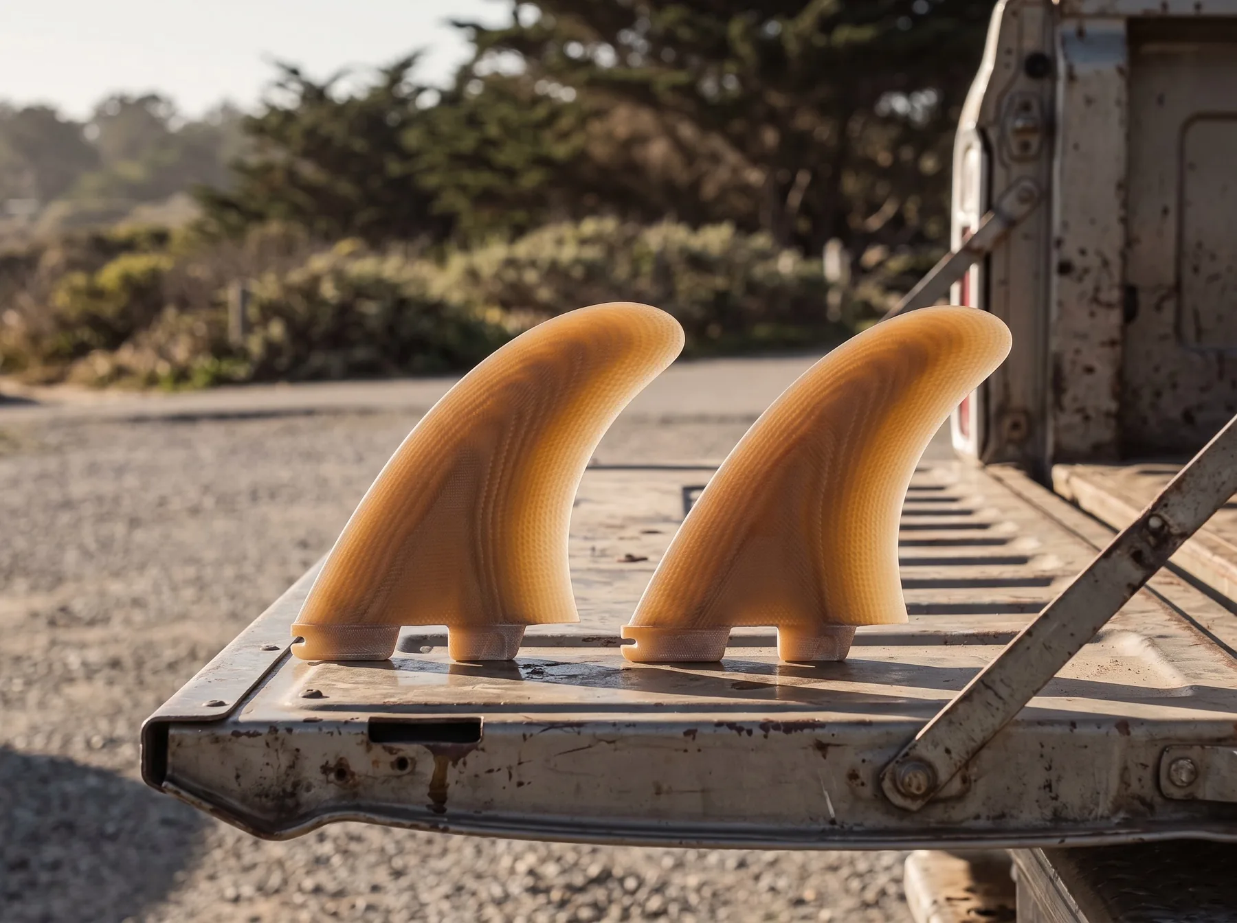 Twin keels fitted on a board on a tailgate