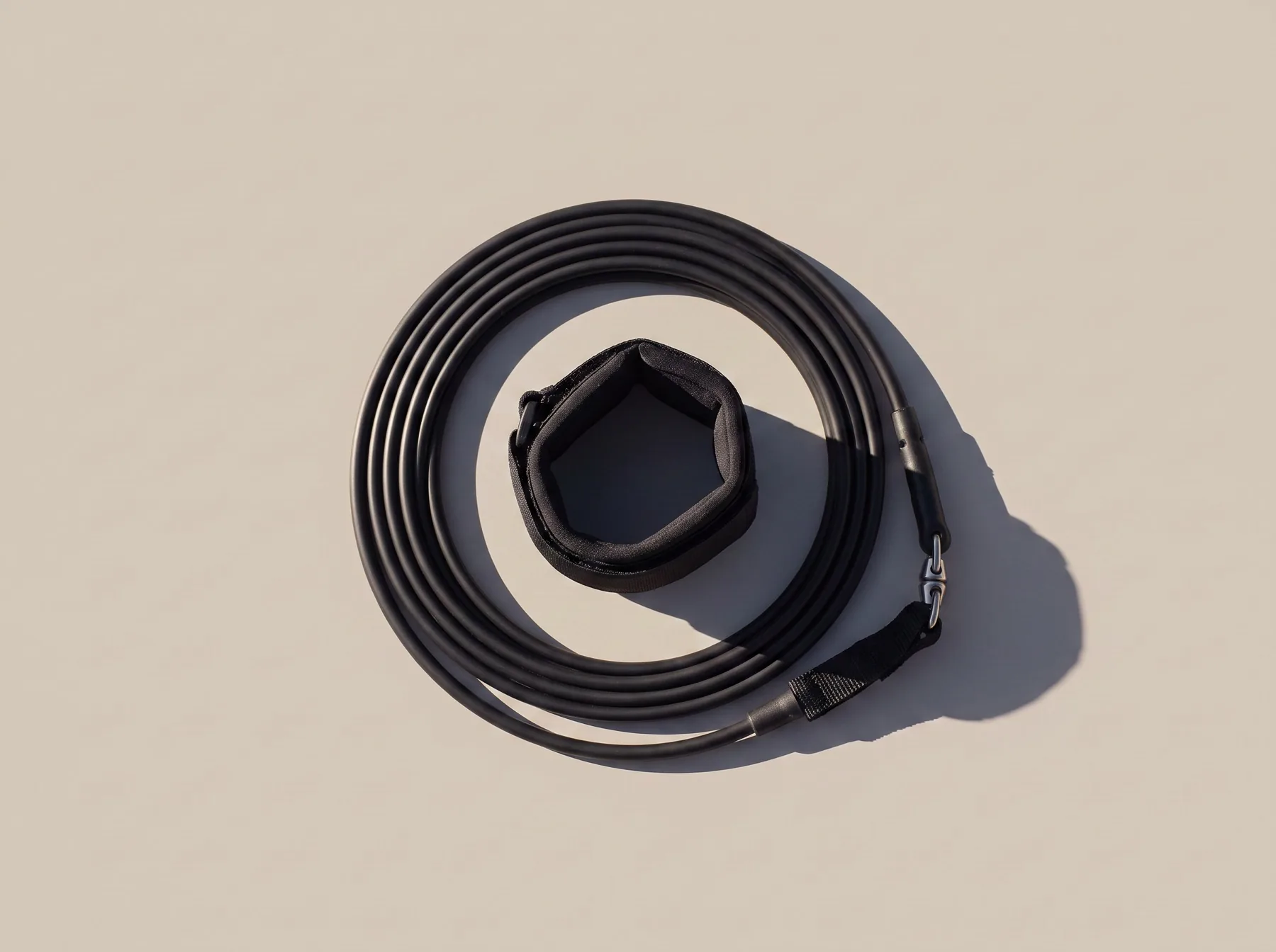 A leash coiled flat